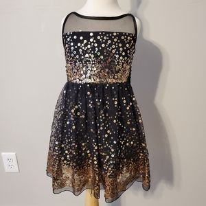 Black tulle with gold sequin dress